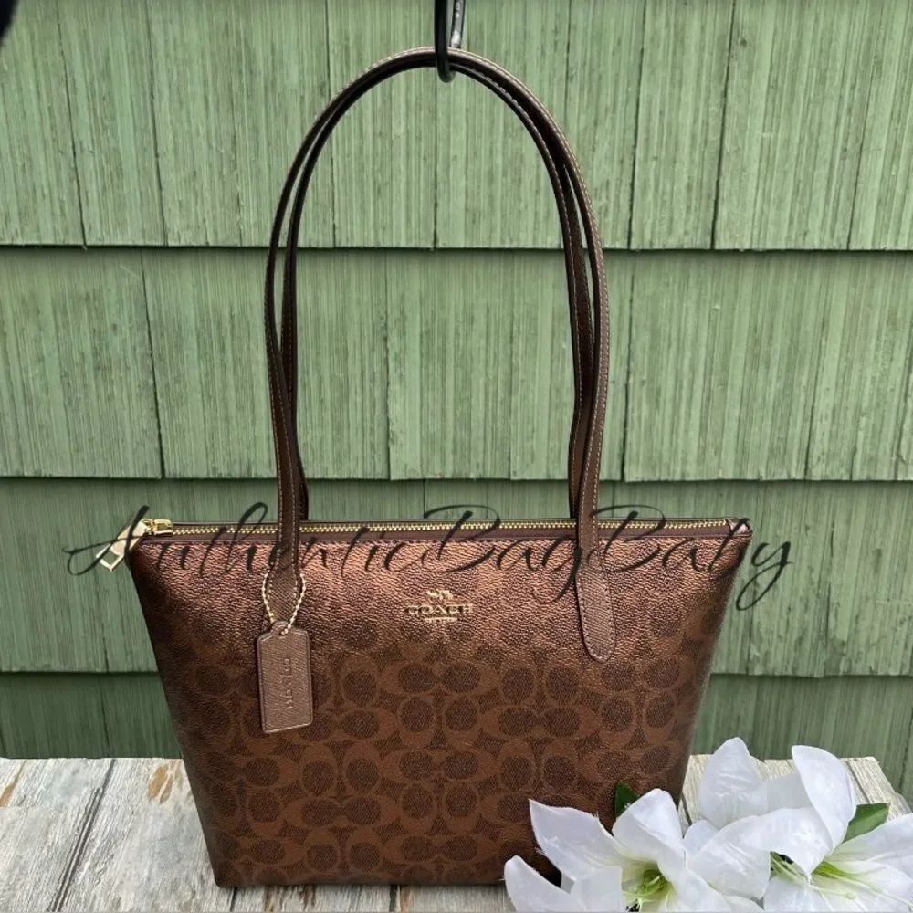 Coach Fiona Zip Tote Bag in Copper Metallic Purse